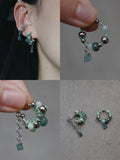 Chinoiserie Cool Green Flower Earrings,Ear Cuff+ Stud,Lumivault.