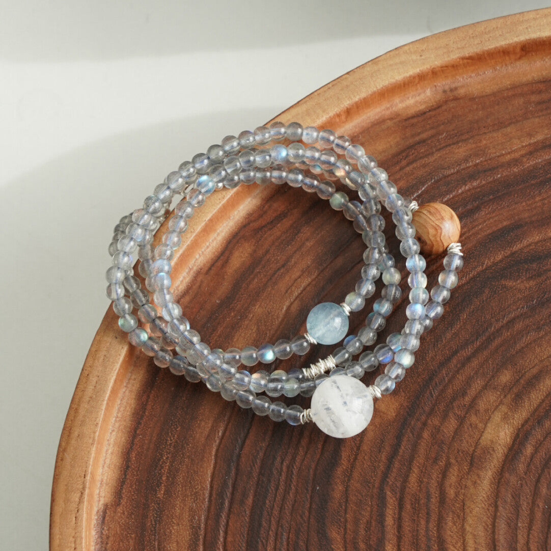 Wandering Star Moonstone Spirit Wood Bracelet - Lumivault