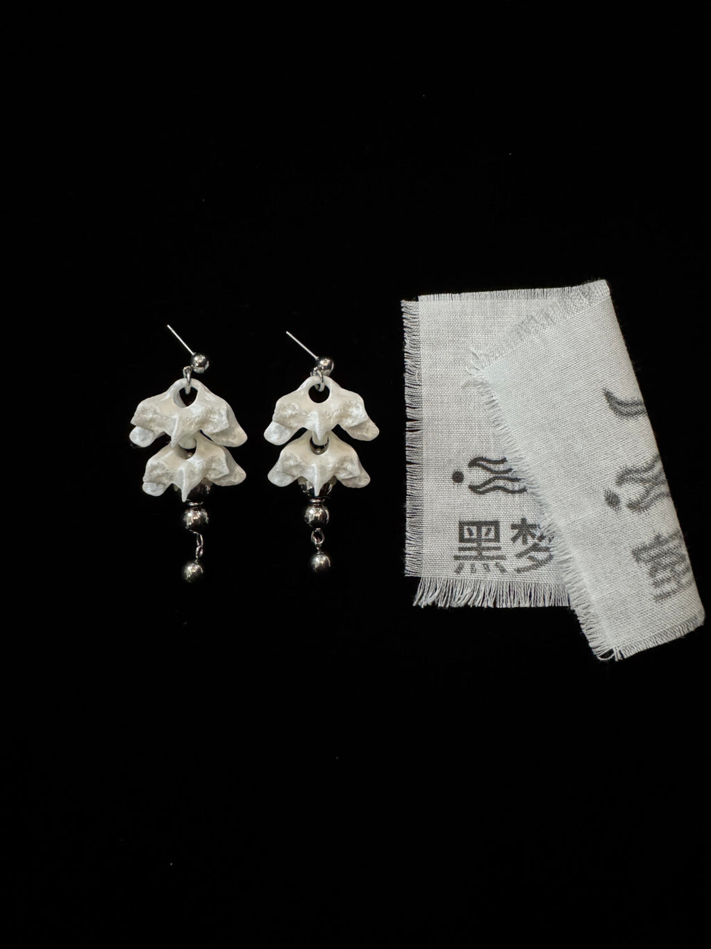Bone flower Bead Earrings,A Short Pair with Steel Pendants / Studs,Lumivault.