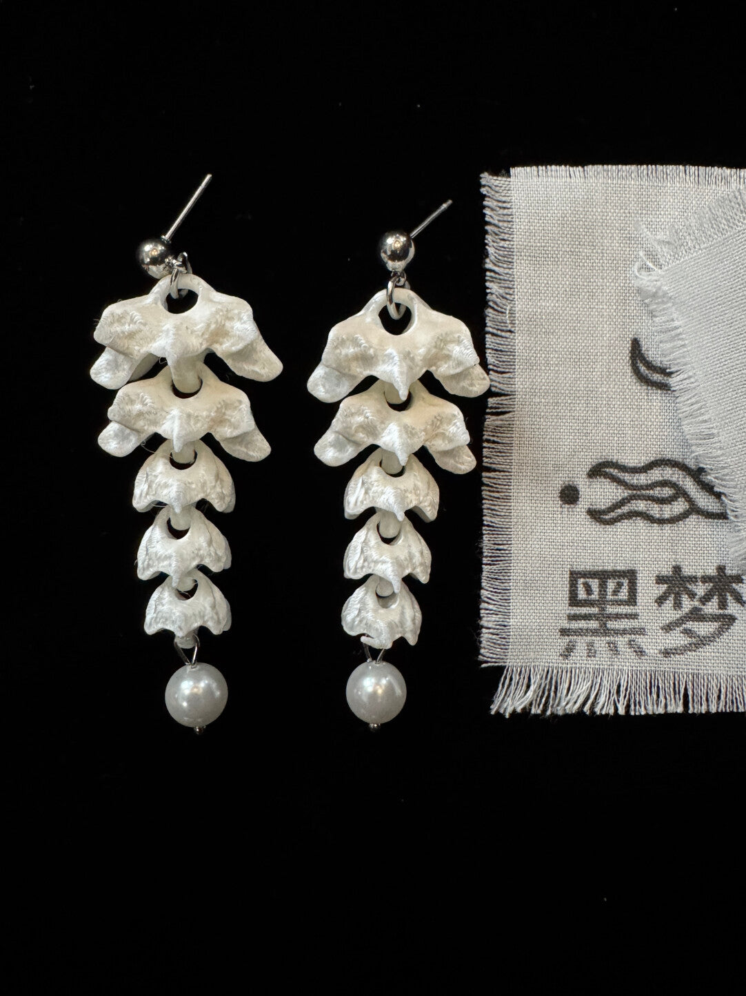 Bone flower Bead Earrings,A Medium Pair with Pearl Pendants / Studs,Lumivault.