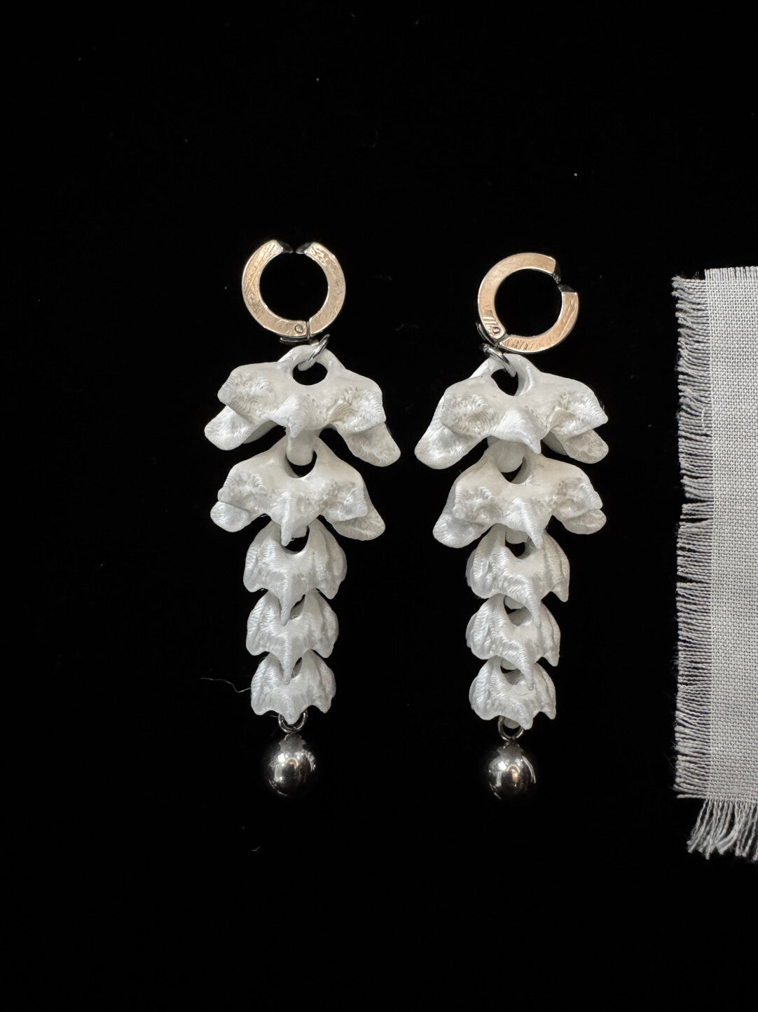 Bone flower Bead Earrings,A Medium Pair with Steel Pendants / Studs,Lumivault.