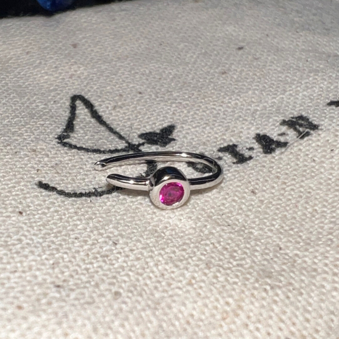 Handmade Silver Single Earring,Sterling Silver Rose Red Diamond / Ear Post Thickness 0.9mm,Lumivault.
