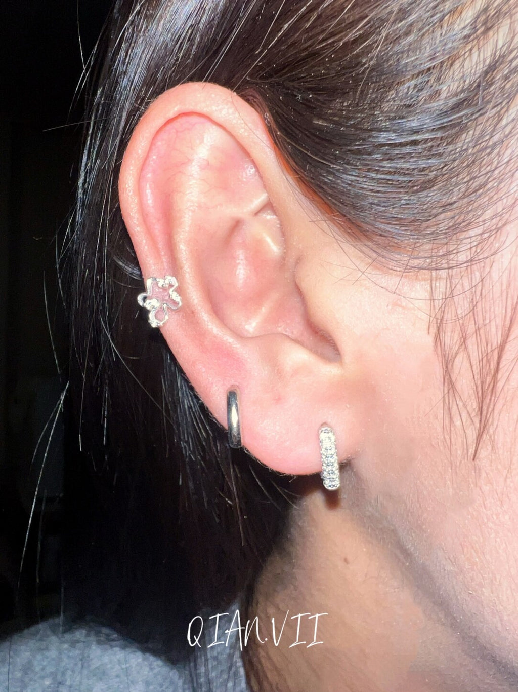 Silver Diamond Encrusted Glossy Single Earring,Lumivault.
