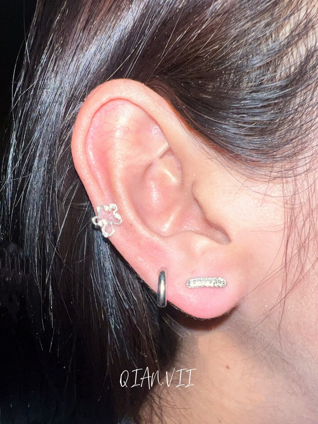 Silver Diamond Encrusted Glossy Single Earring,Lumivault.