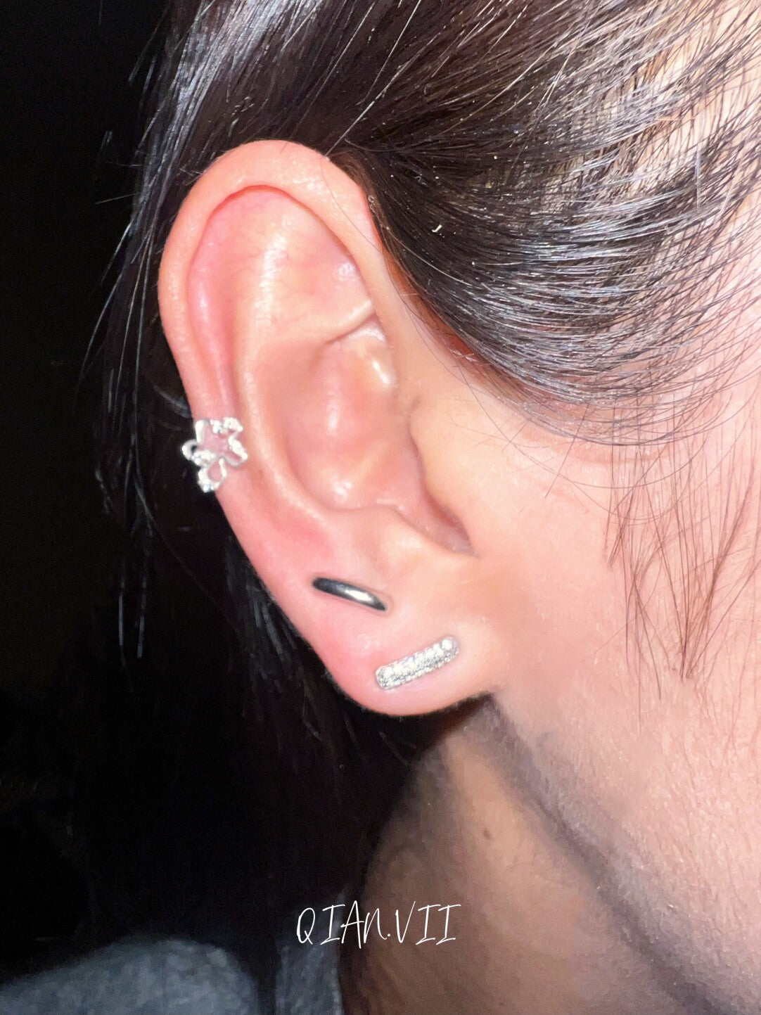 Silver Diamond Encrusted Glossy Single Earring,Lumivault.