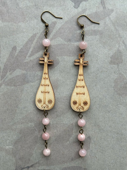 Chinoiserie Wooden Lute Earrings