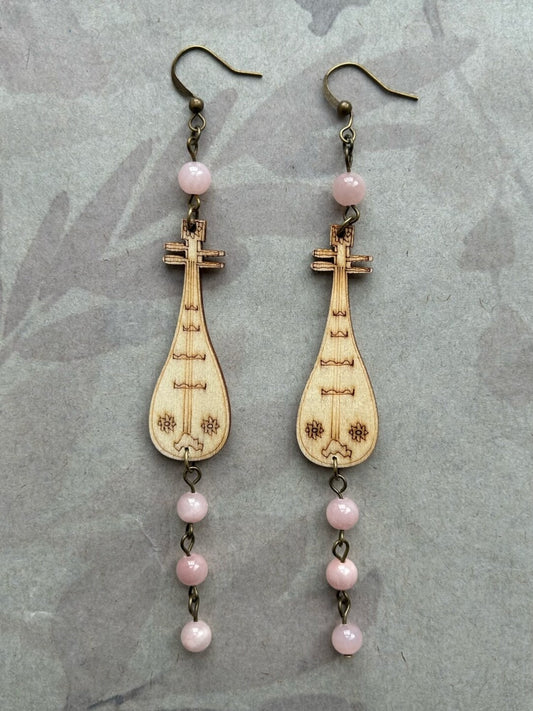 Chinoiserie Wooden Lute Earrings