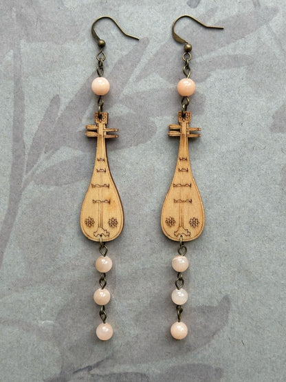 Chinoiserie Wooden Lute Earrings