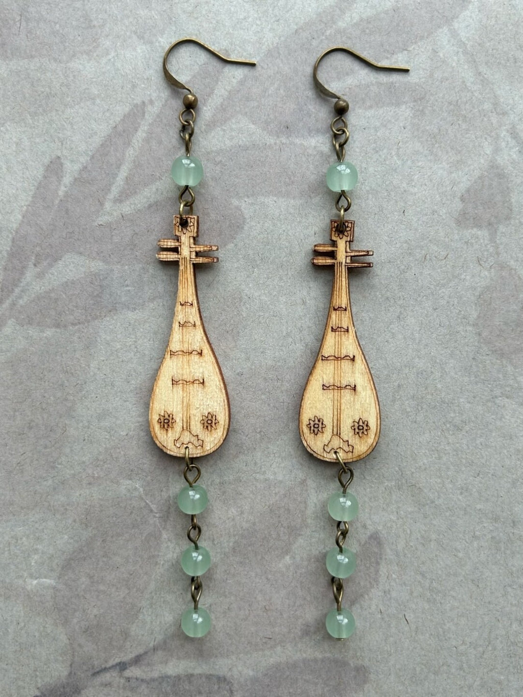 Chinoiserie Wooden Lute Earrings,Lumivault.
