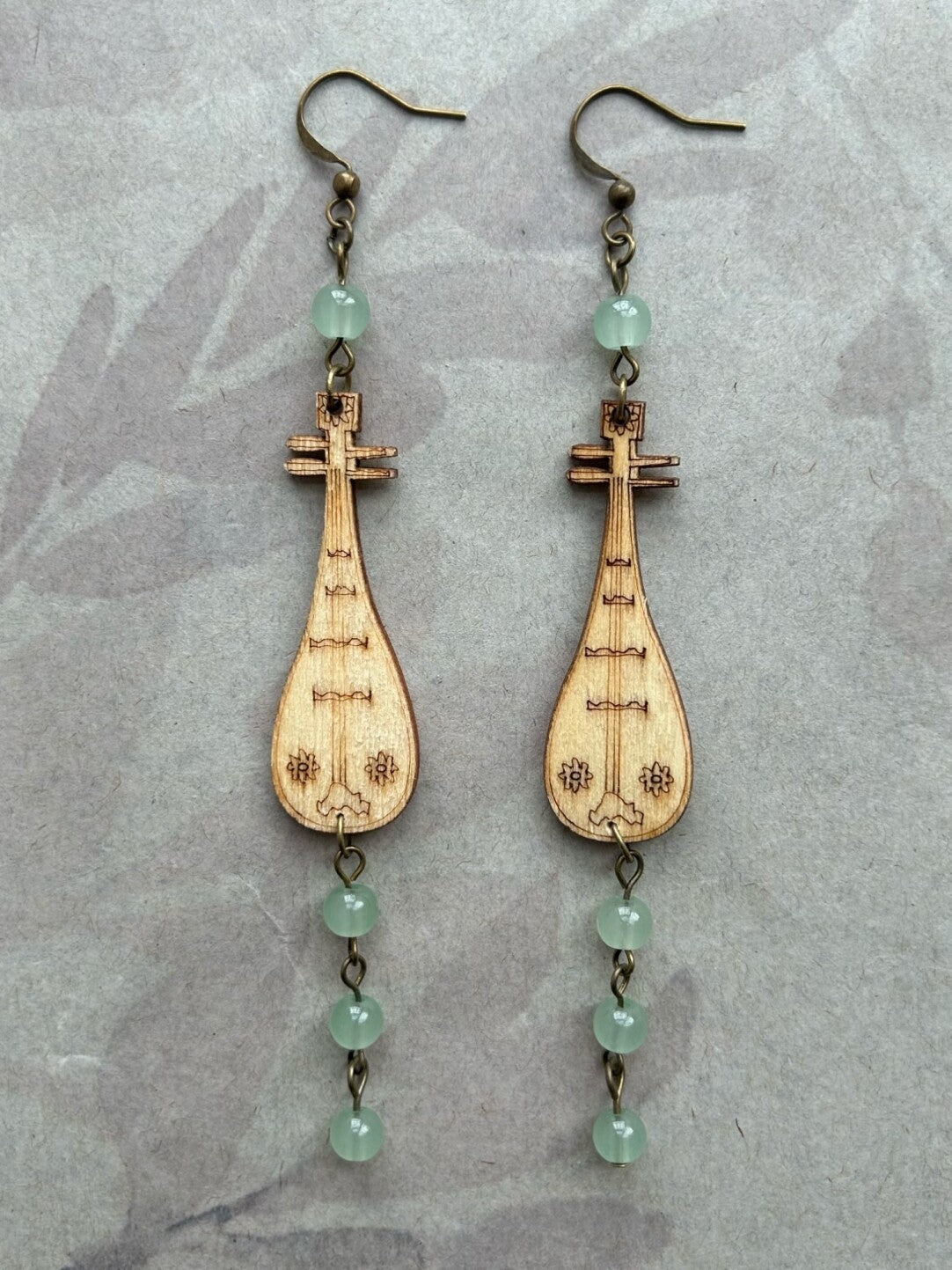 Chinoiserie Wooden Lute Earrings,Lumivault.