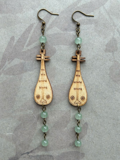 Chinoiserie Wooden Lute Earrings
