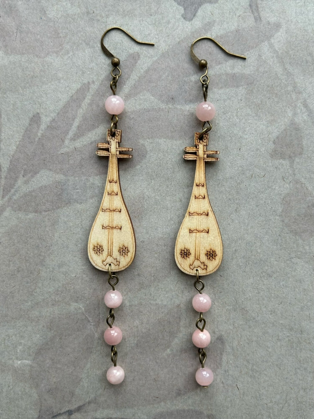 Chinoiserie Wooden Lute Earrings,Lumivault.