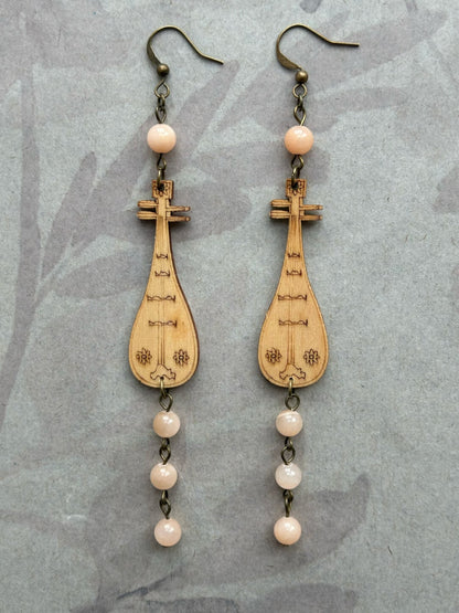 Chinoiserie Wooden Lute Earrings