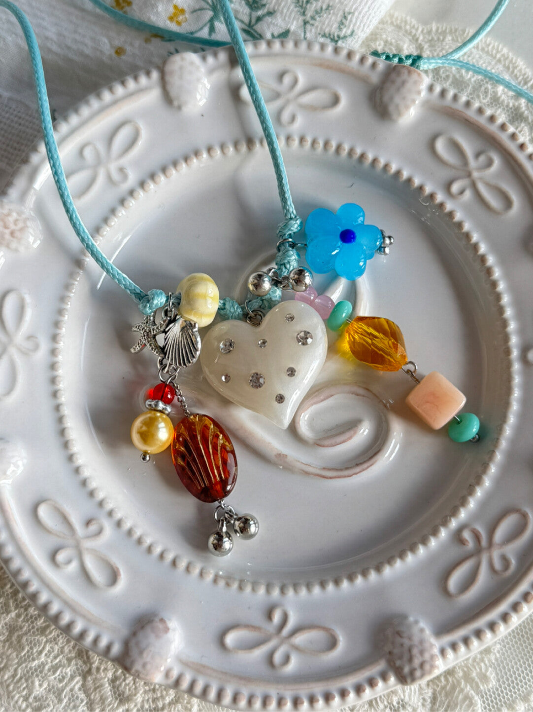 Gemini Beaded Necklace,White,Lumivault.