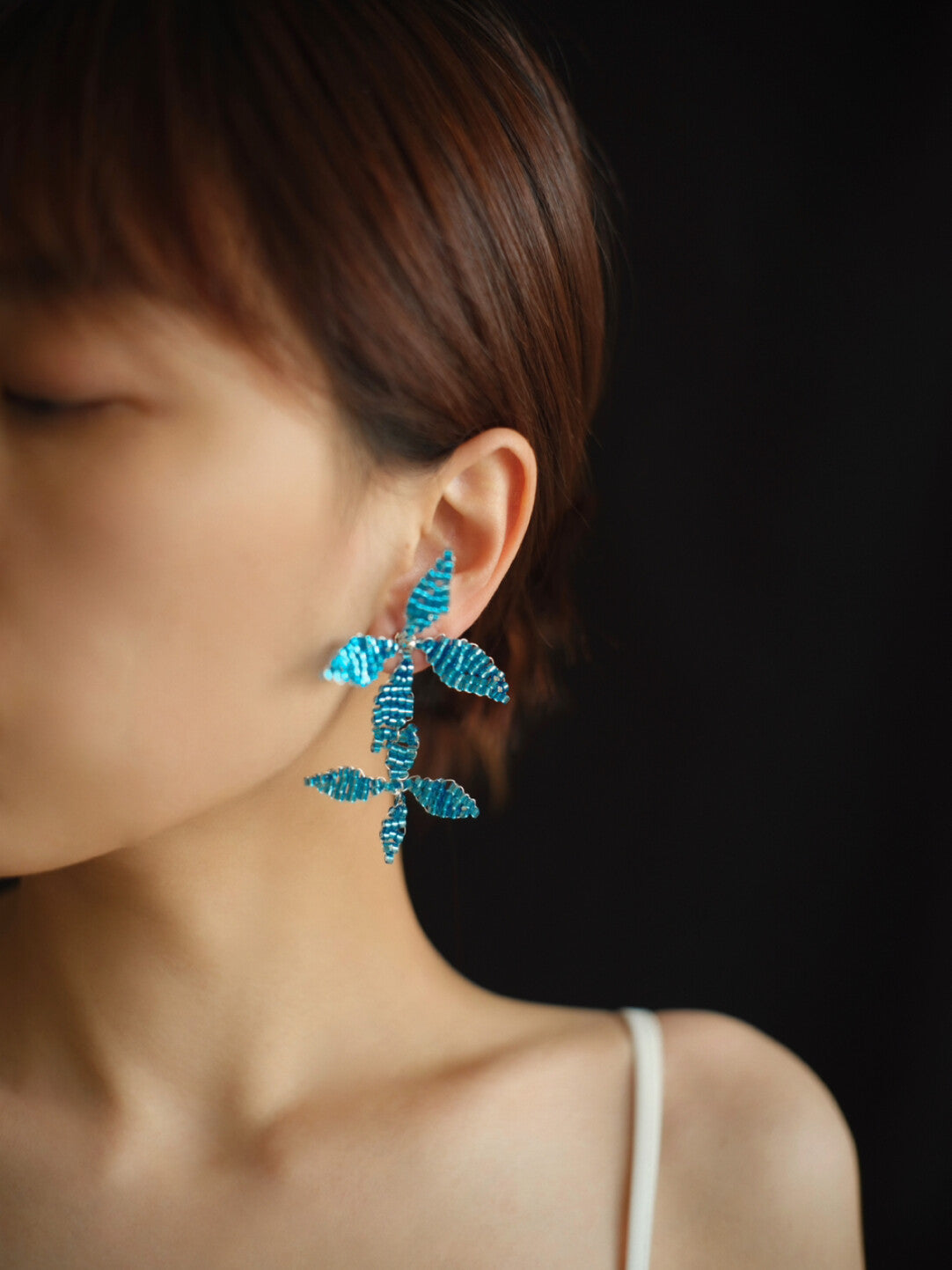 Blue Flower Beaded Earrings,Lumivault.