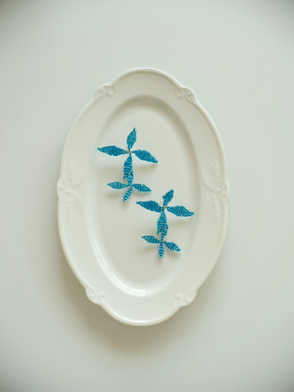 Blue Flower Beaded Earrings,Lumivault.