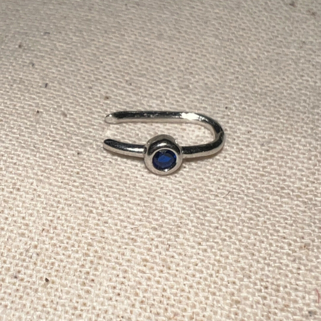 Handmade Silver Single Earring,Sterling Silver Dark Blue / Ear Post Thickness 0.9mm,Lumivault.