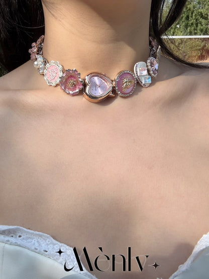 Vintage Pink Watch Choker