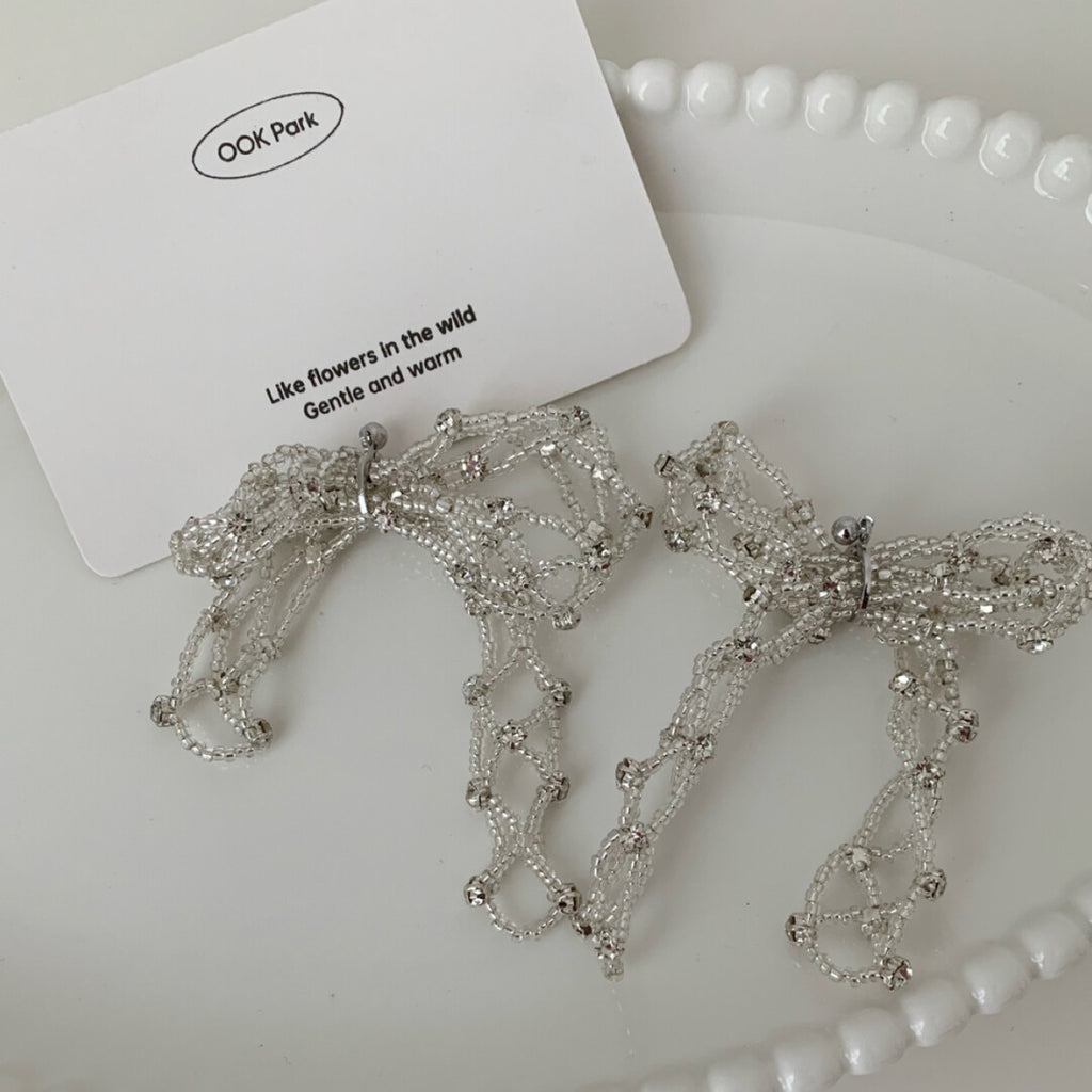 Princess Party Beaded Silver Tassel Earrings,Lumivault.