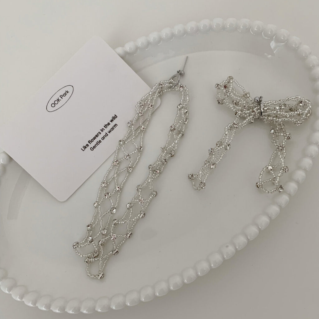 Princess Party Beaded Silver Tassel Earrings,Lumivault.