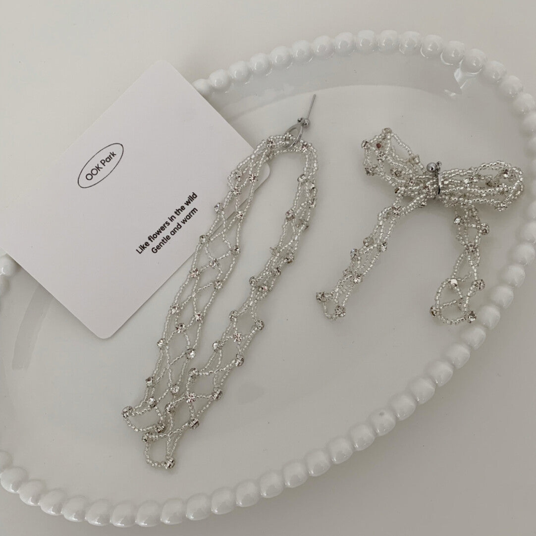 Princess Party Beaded Silver Tassel Earrings,Lumivault.