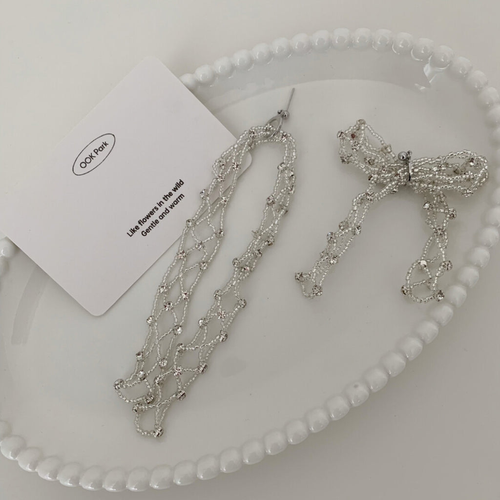 Princess Party Beaded Silver Tassel Earrings,Studs,Lumivault.