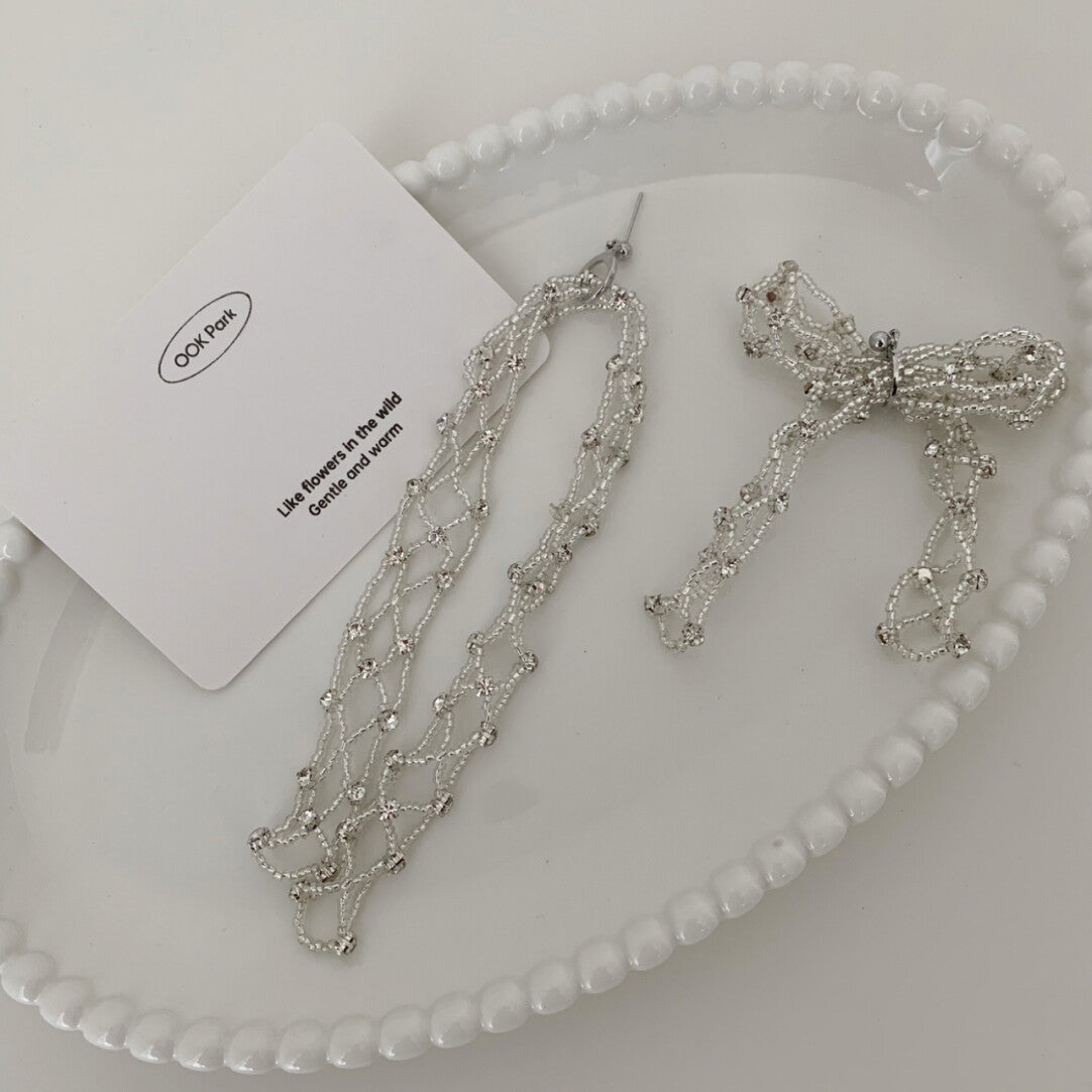 Princess Party Beaded Silver Tassel Earrings,Studs,Lumivault.