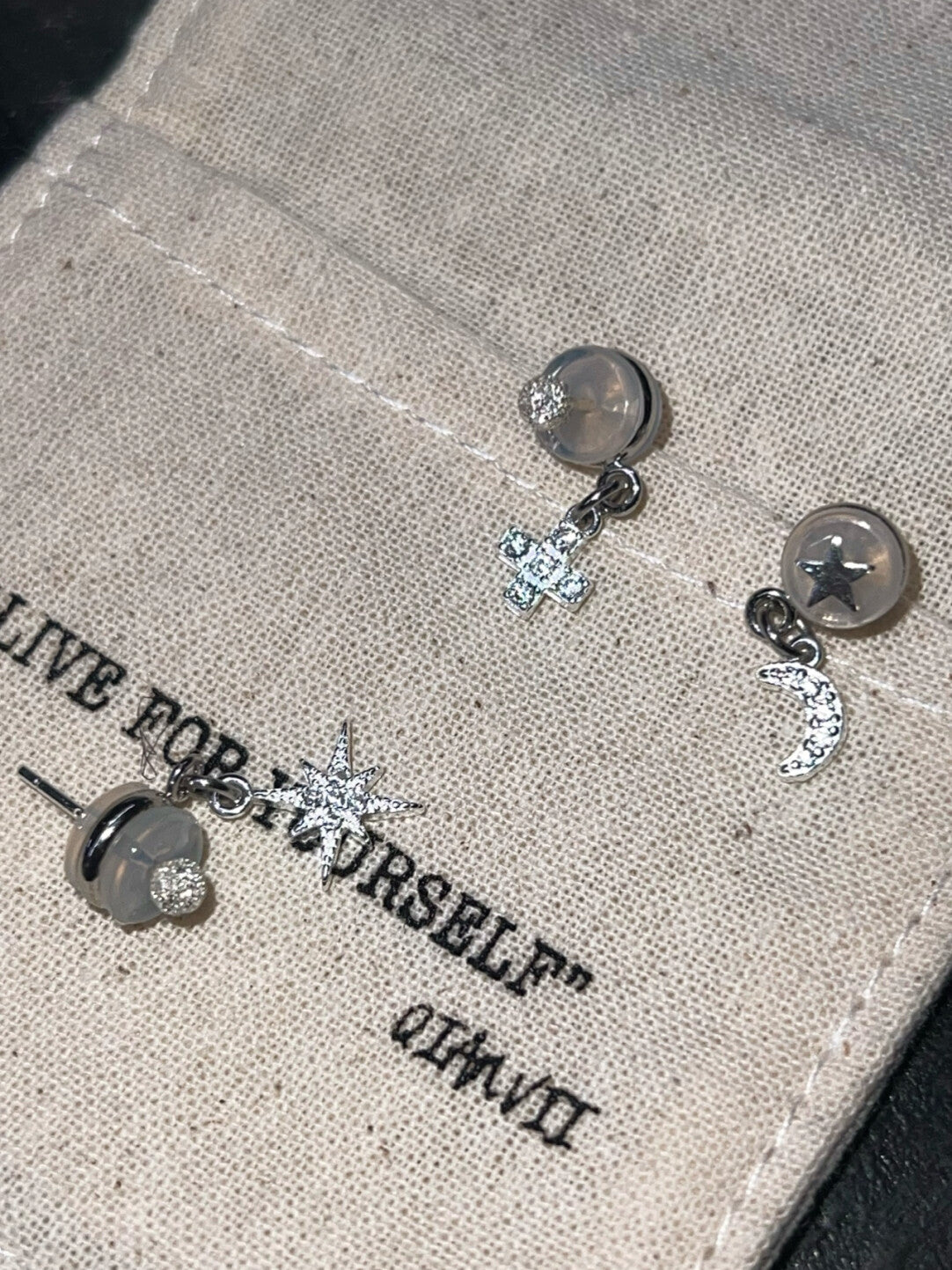 Mini Star Moon Cross Silver Single Stud Earring,Lumivault.