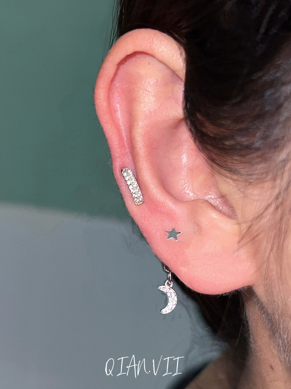 Mini Star Moon Cross Silver Single Stud Earring,Lumivault.