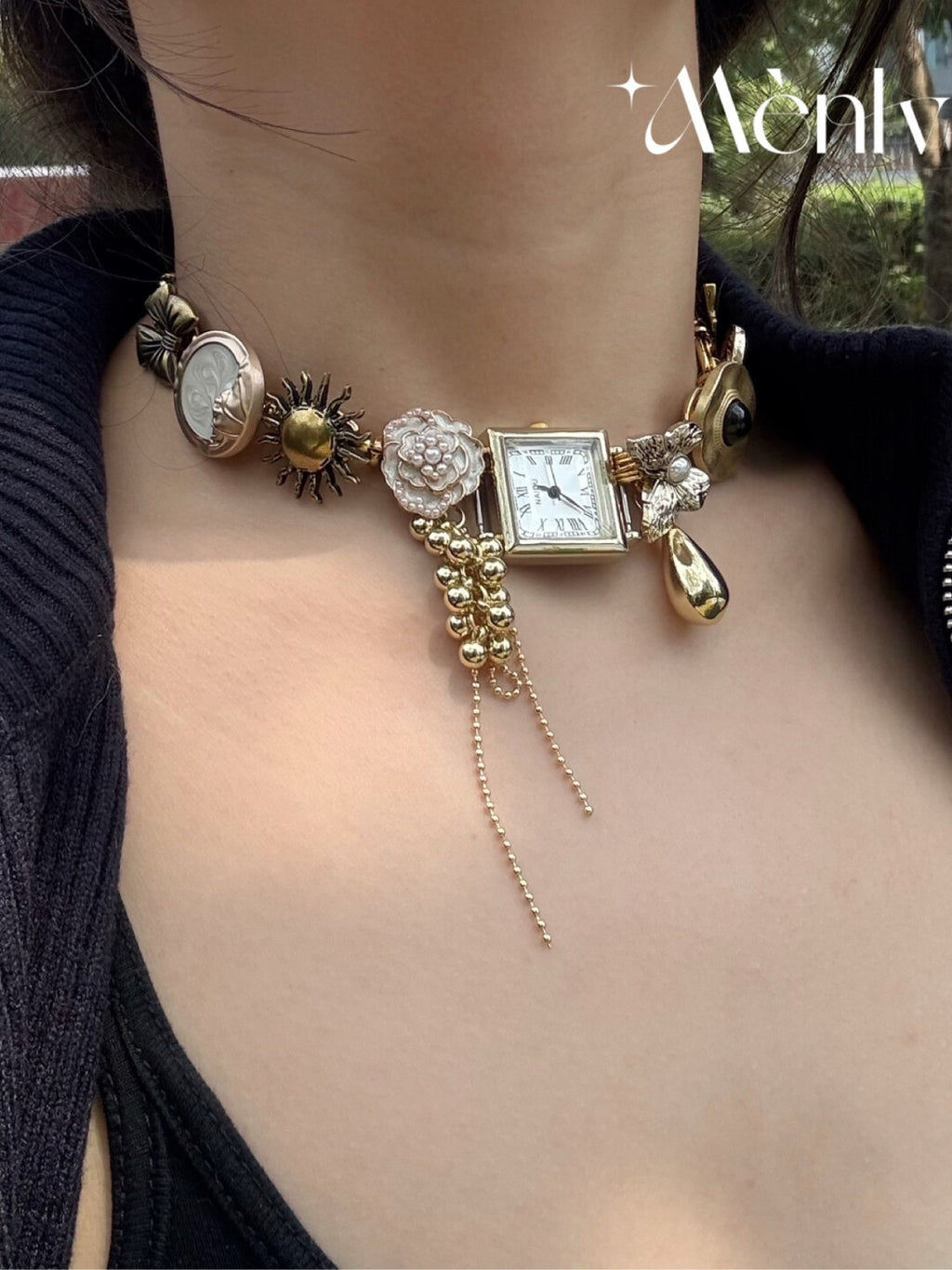 Vintage Gold Tassel Watch Choker,Lumivault.
