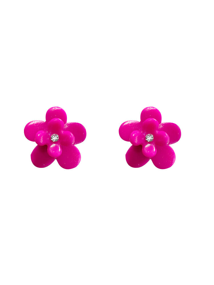 Handmade Clay Mini Cute Flower Earrings,Rose Red,Lumivault.