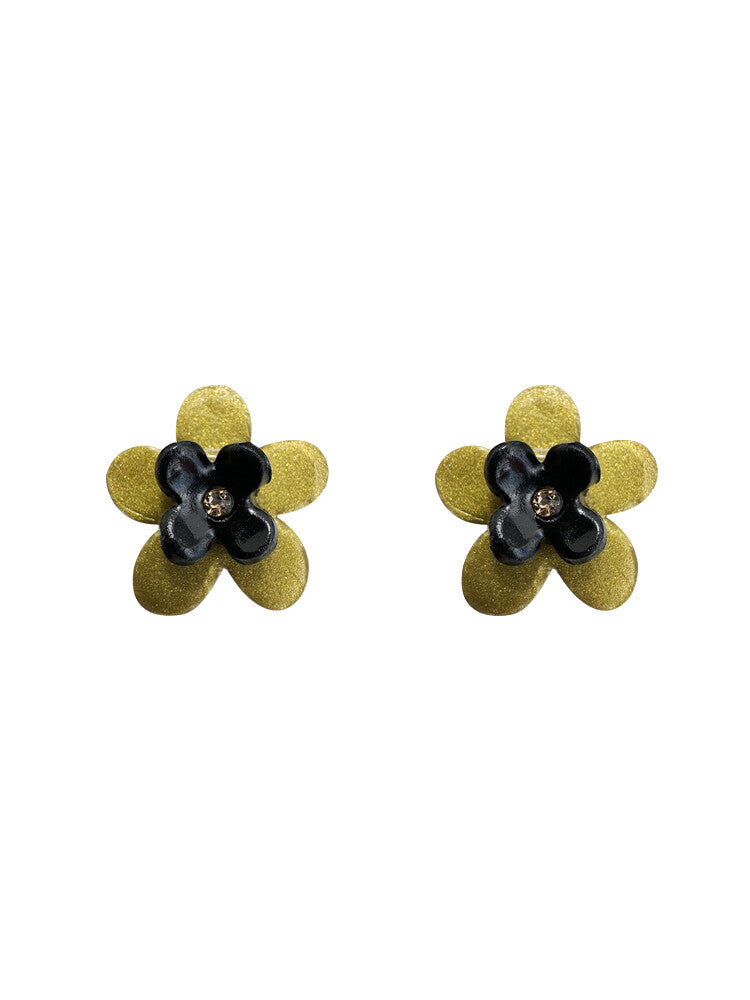 Handmade Clay Mini Cute Flower Earrings,Vintage Gold,Lumivault.