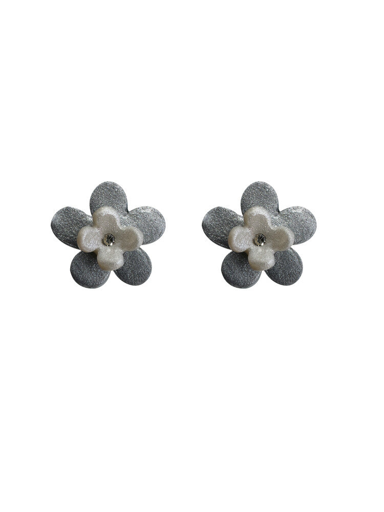 Handmade Clay Mini Cute Flower Earrings,Grey,Lumivault.