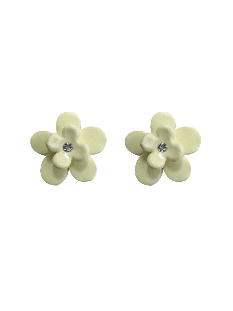 Handmade Clay Mini Cute Flower Earrings,Bean Green,Lumivault.