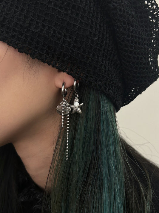 Shell Titanium Steel Asymmetrical Earrings