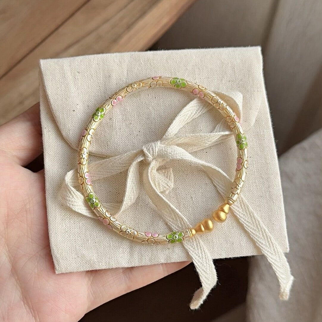 Chinoiserie Window Enamel Color Silver Bracelet