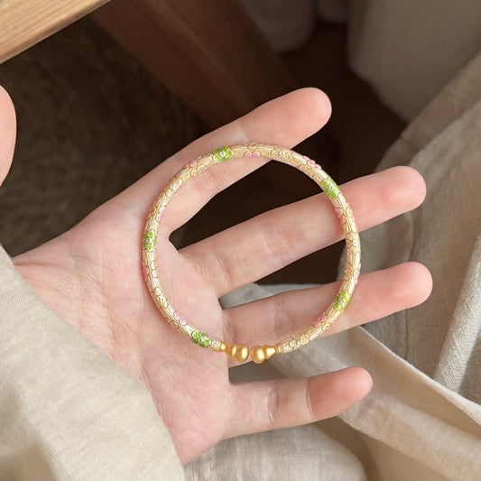 Chinoiserie Window Enamel Color Silver Bracelet