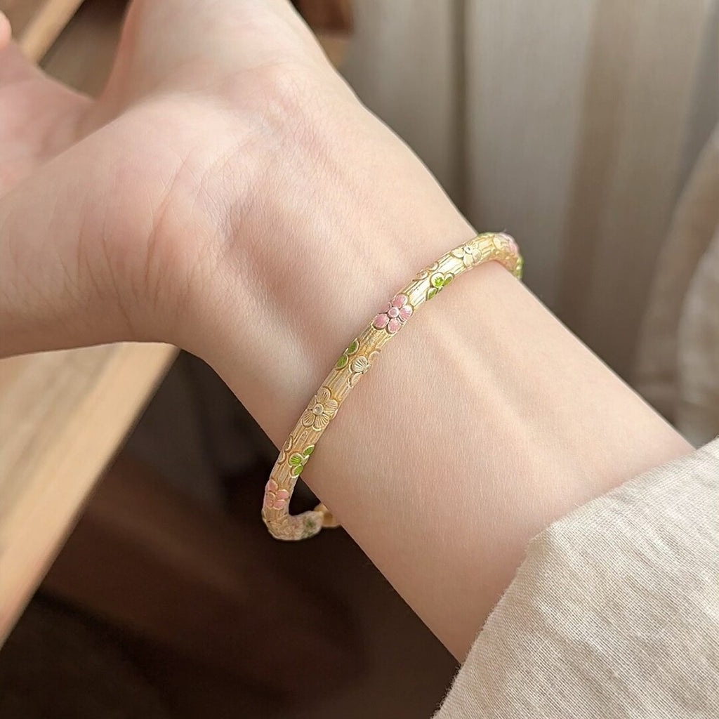 Chinoiserie Window Enamel Color Silver Bracelet,Lumivault.