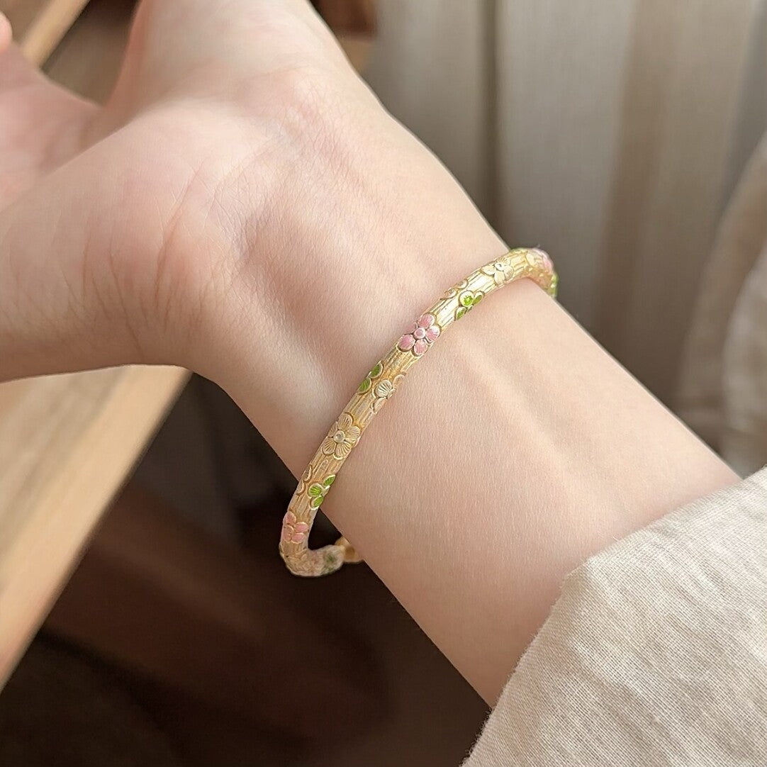 Chinoiserie Window Enamel Color Silver Bracelet