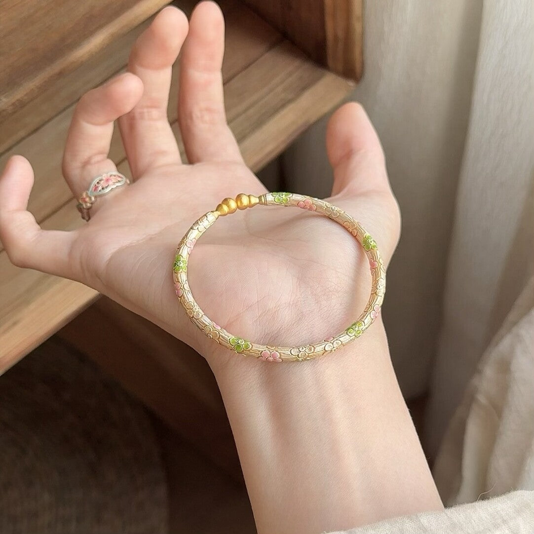 Chinoiserie Window Enamel Color Silver Bracelet
