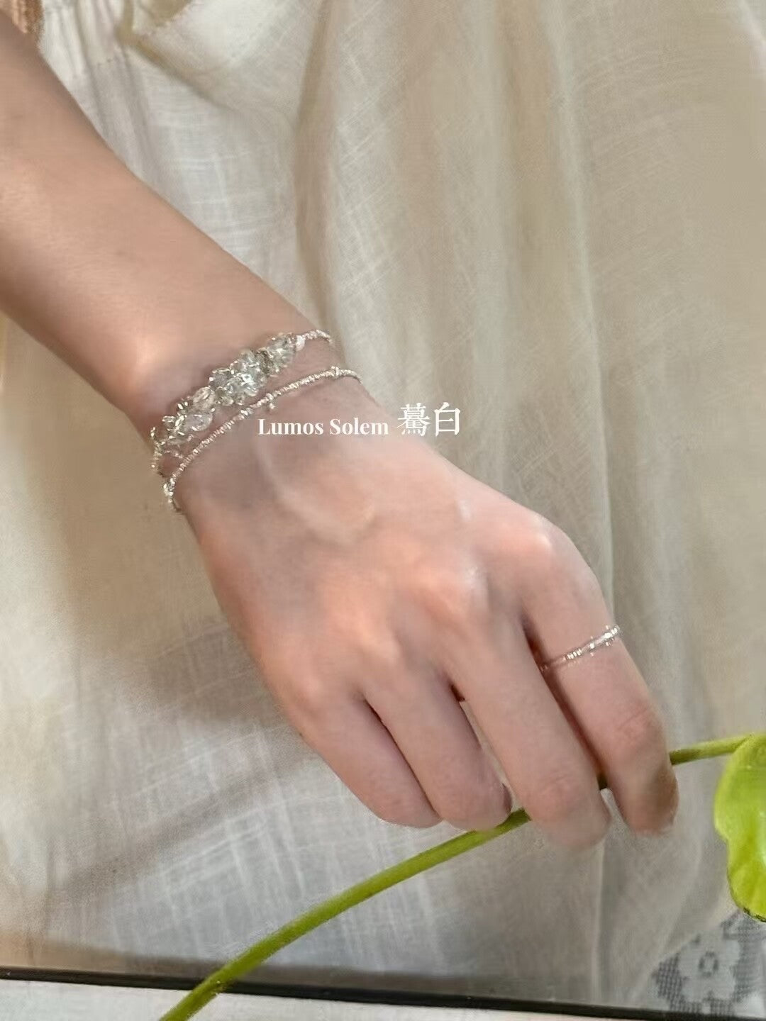 Green Willow Crystal Silver Bracelet,Lumivault.