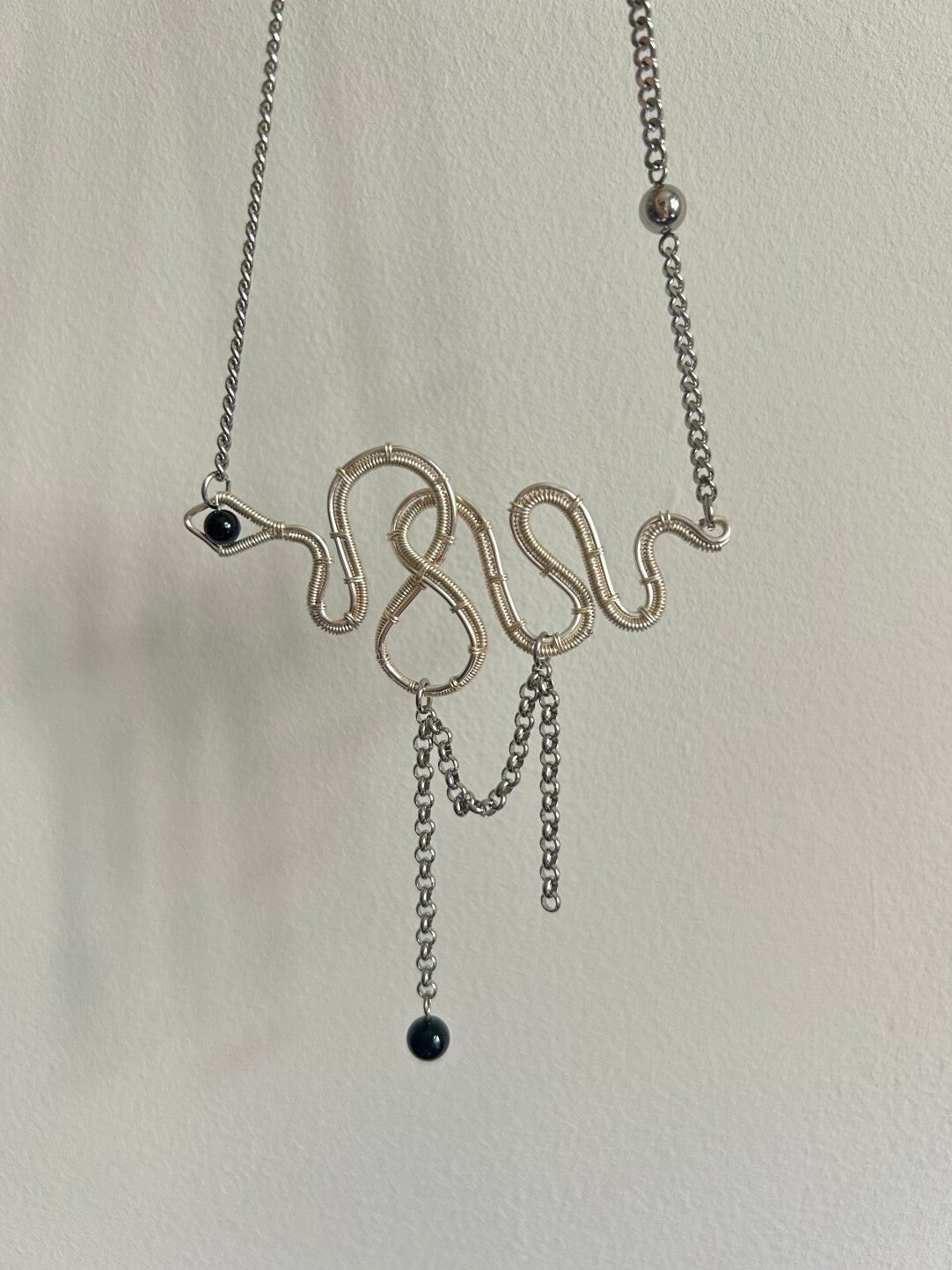Winding Pendant Necklace,Snake (Black Onyx),Lumivault.