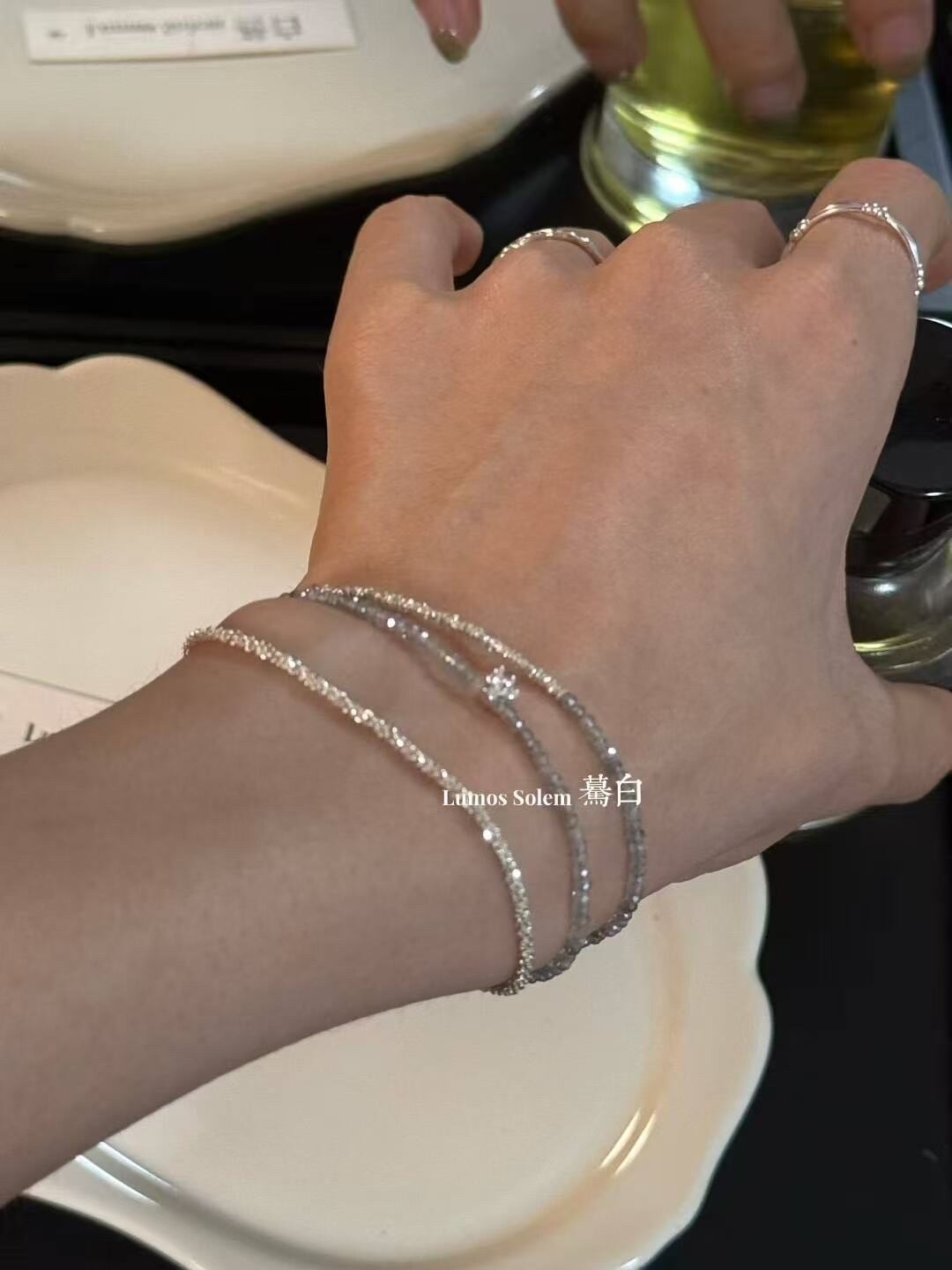 Star Sparkling Silver Labradorite Bracelet,Single Diamond / 15cm,Lumivault.