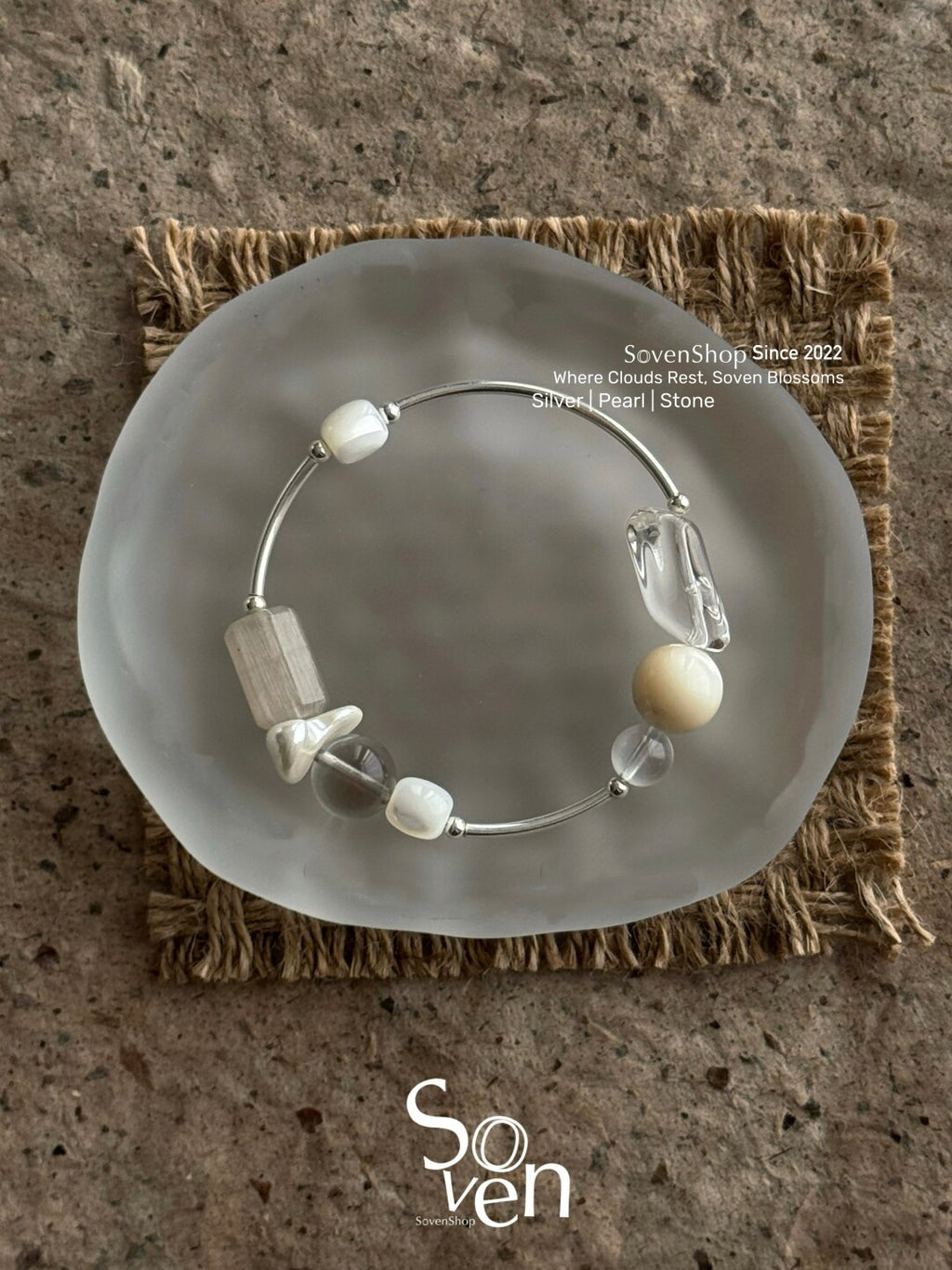 Rock Crystal Smoky Quartz Shell Beaded Bracelet,Lumivault.
