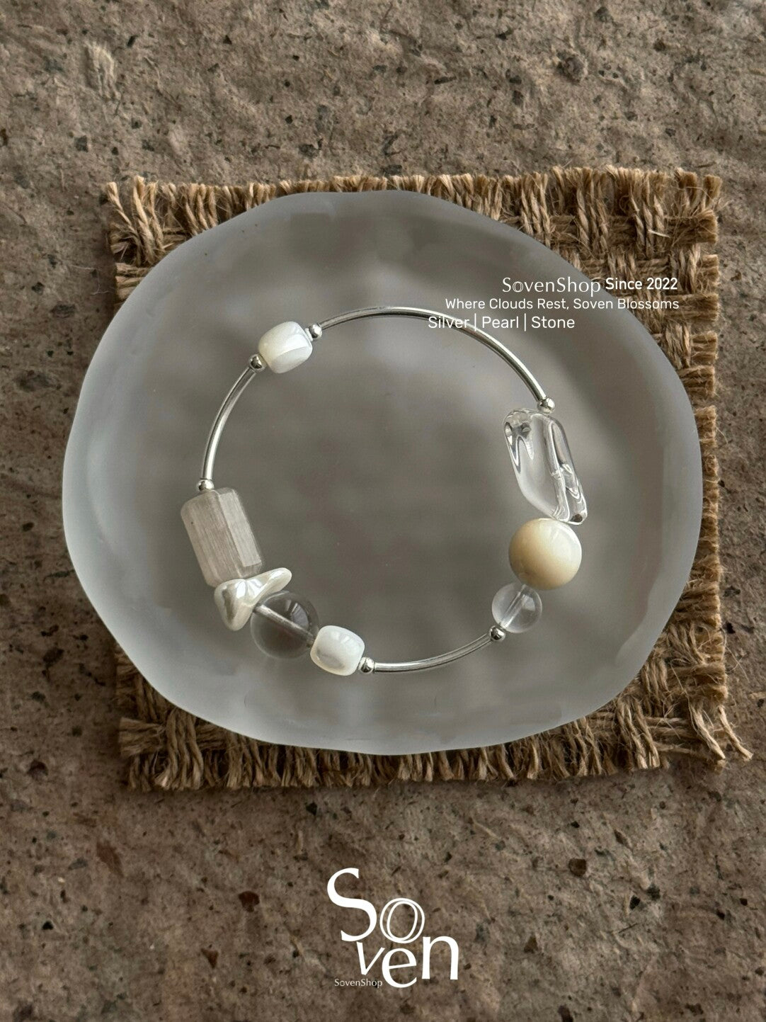 Rock Crystal Smoky Quartz Shell Beaded Bracelet,Lumivault.