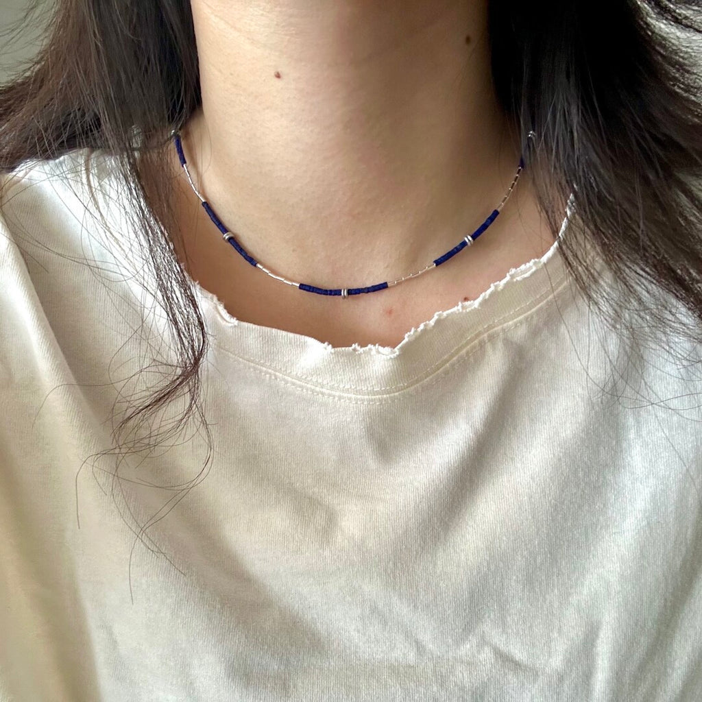 Handmade Lapis Lazuli Bracelet Necklace,Necklace (39cm + 5cm),Lumivault.