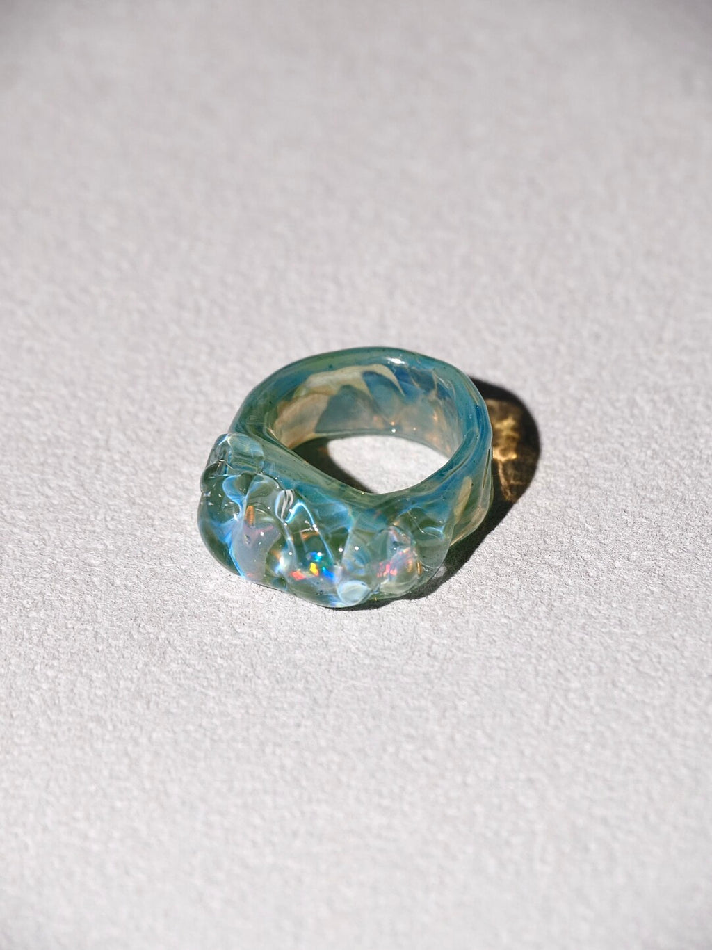Flamework Glass Clear Opal Ring,Lumivault.