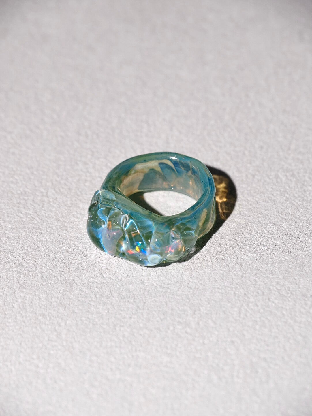 Flamework Glass Clear Opal Ring,Lumivault.