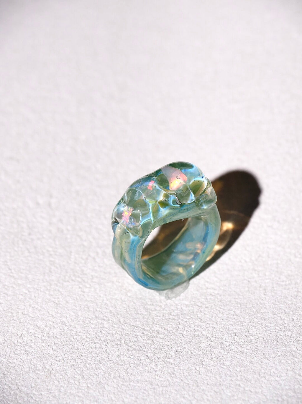 Flamework Glass Clear Opal Ring,Lumivault.