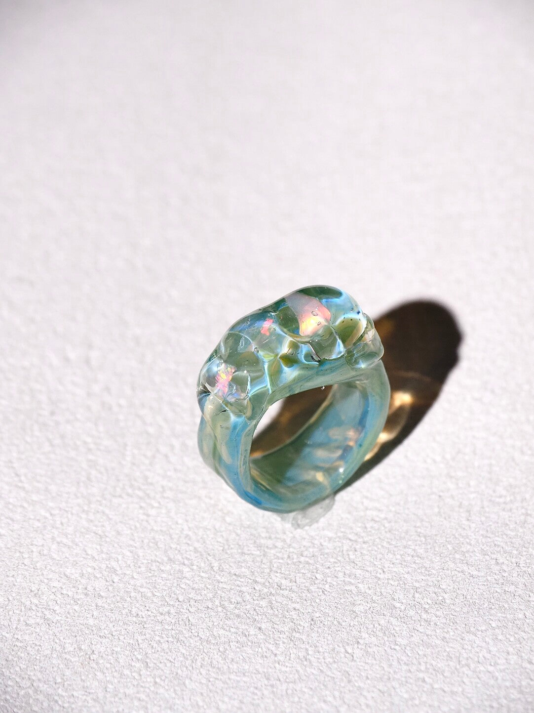 Flamework Glass Clear Opal Ring,Lumivault.